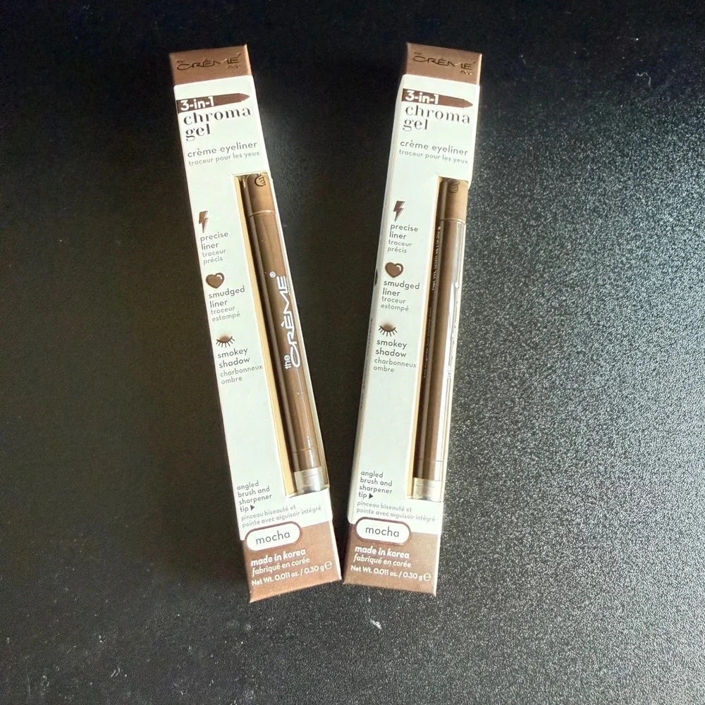 The Creme Shop 3-in-1 Chroma Gel Creme Eyeliner Mocha Brown Set of 2 New
